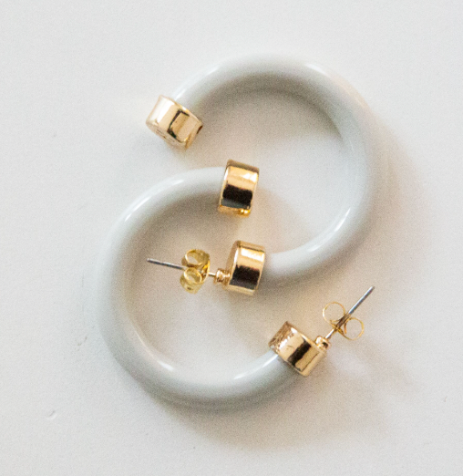 Off White Mini Hoop Earrings