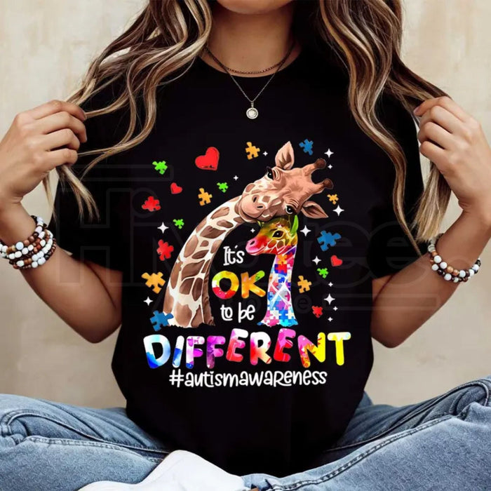 "Ok To Be Different" Giraffe – Autism Awareness Puzzle Hearts Women's Top