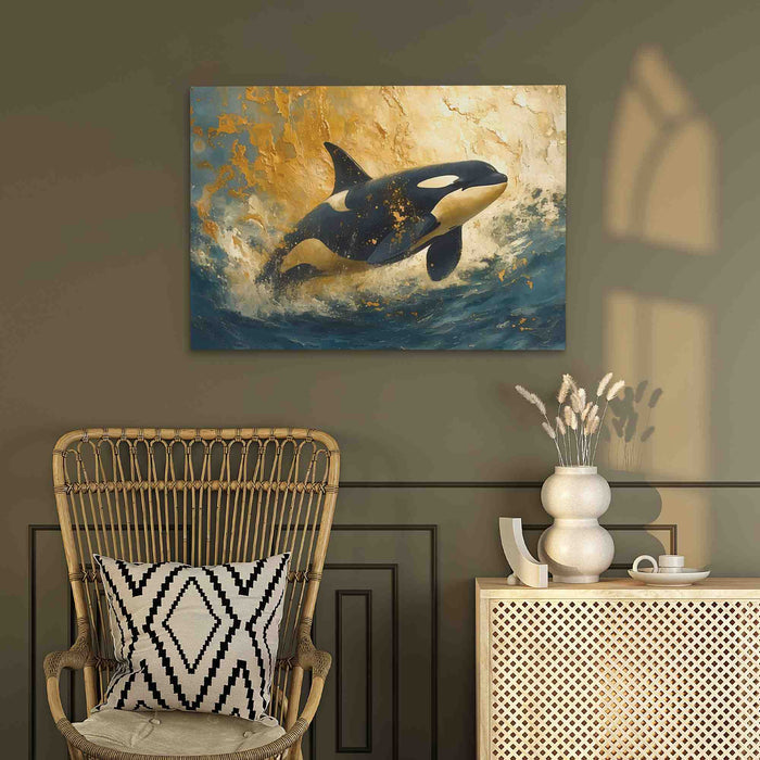 Orca Tide Dancer - Gold Canvas Wall Art
