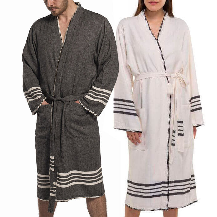 Organic Turkish Cotton Kimono Bathrobe – Lightweight Spa & Home Robe