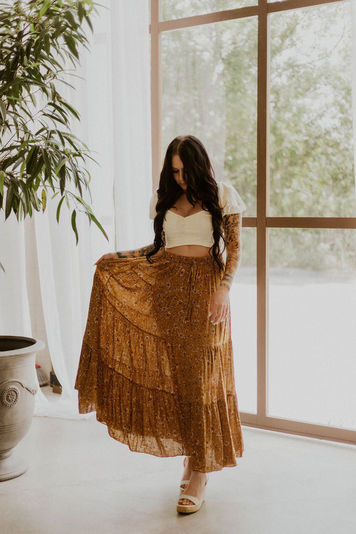 Paisley Print Tiered Maxi Skirt