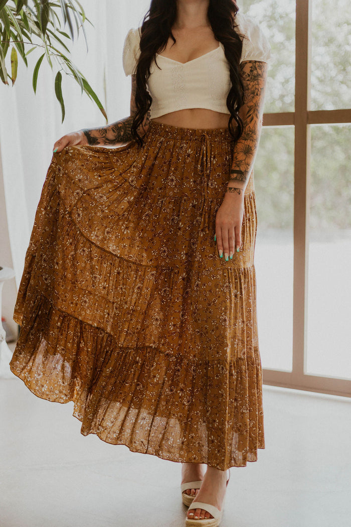 Paisley Print Tiered Maxi Skirt