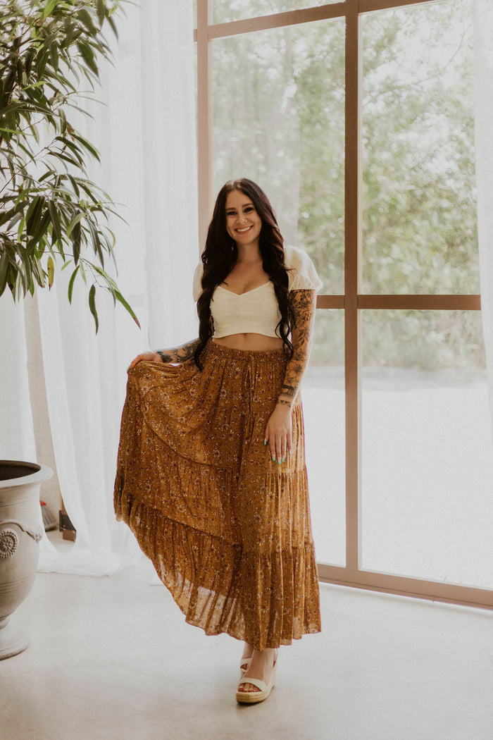 Paisley Print Tiered Maxi Skirt