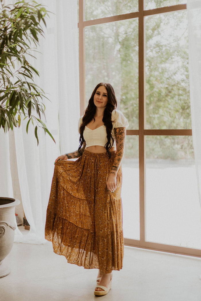 Paisley Print Tiered Maxi Skirt