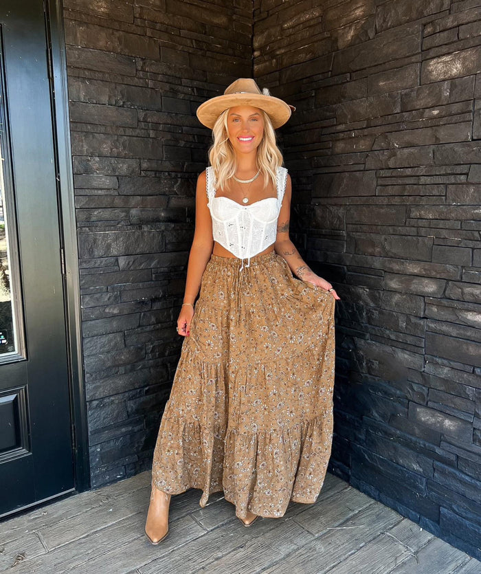 Paisley Print Tiered Maxi Skirt