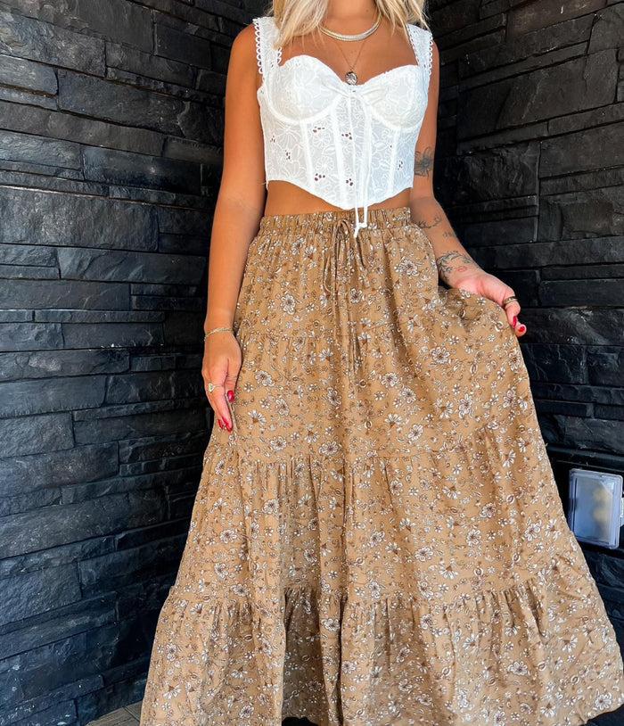 Paisley Print Tiered Maxi Skirt