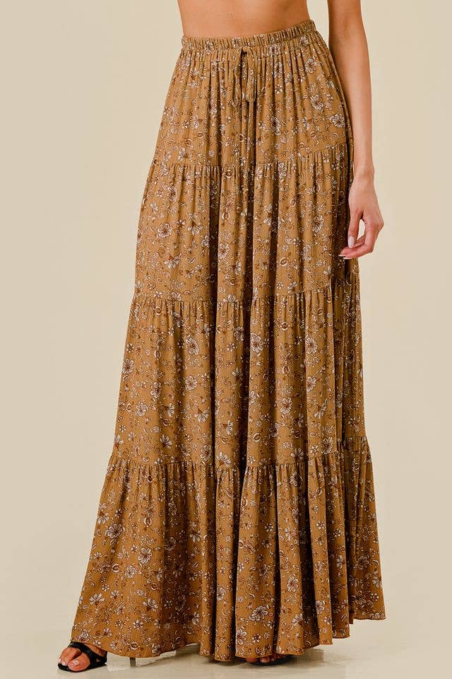 Paisley Print Tiered Maxi Skirt