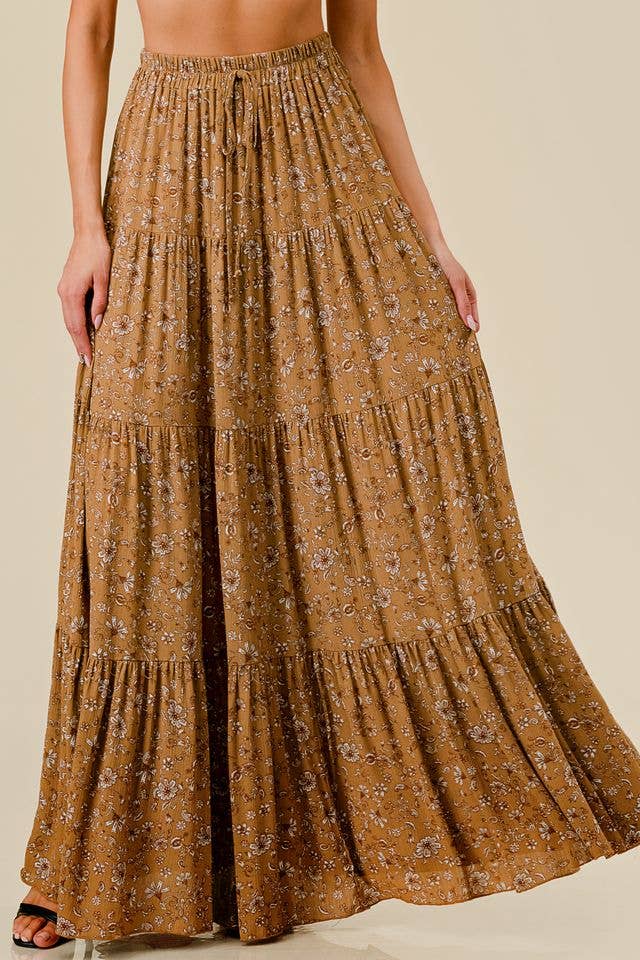 Paisley Print Tiered Maxi Skirt
