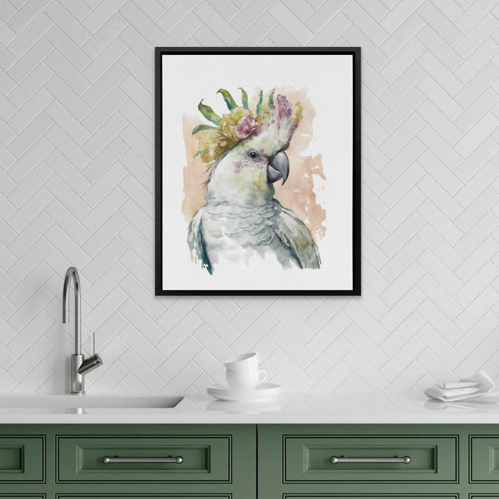 Parrot With Pink Flower - Bird Canvas Print