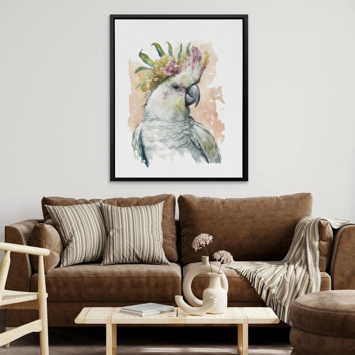 Parrot With Pink Flower - Large Modern Canvas Print