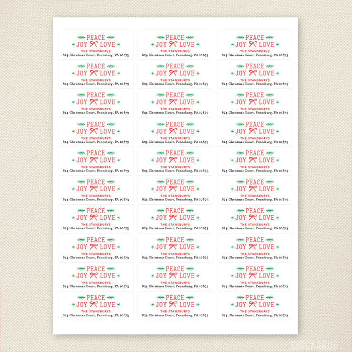 "Peace Joy Love" Christmas Address Labels