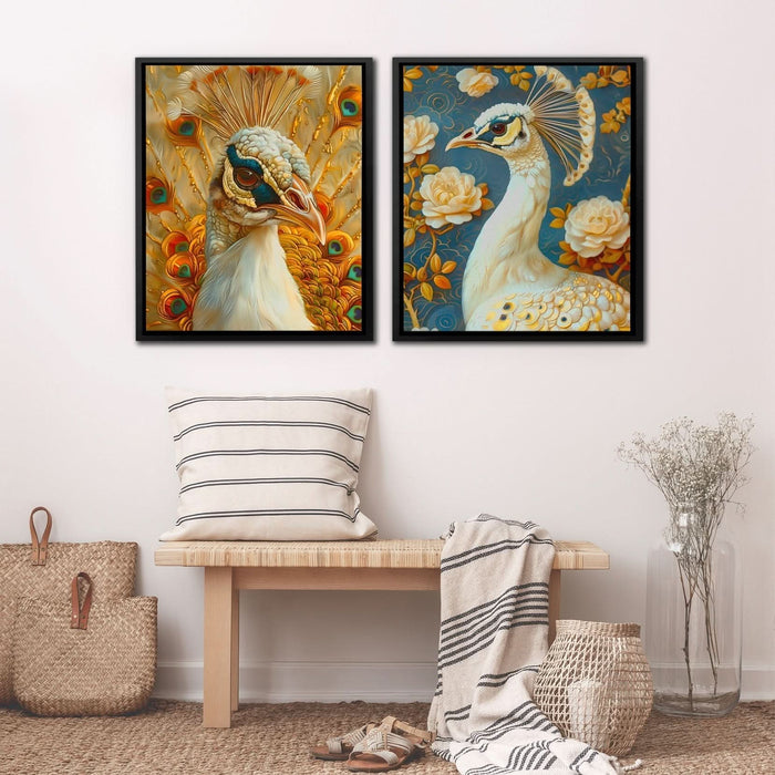 Peacock Grandeur - Gold Canvas Wall Art