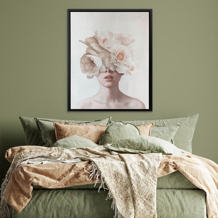 Pink Flower Lady - Bohemian Wall Art in Black Frame
