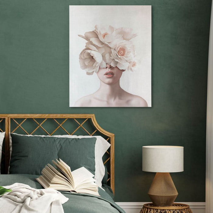 Pink Flower Lady - Modern White Canvas Wall Art