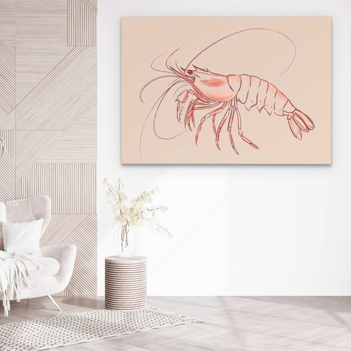 Pink Shrimp - Coastal Art for Bathroom