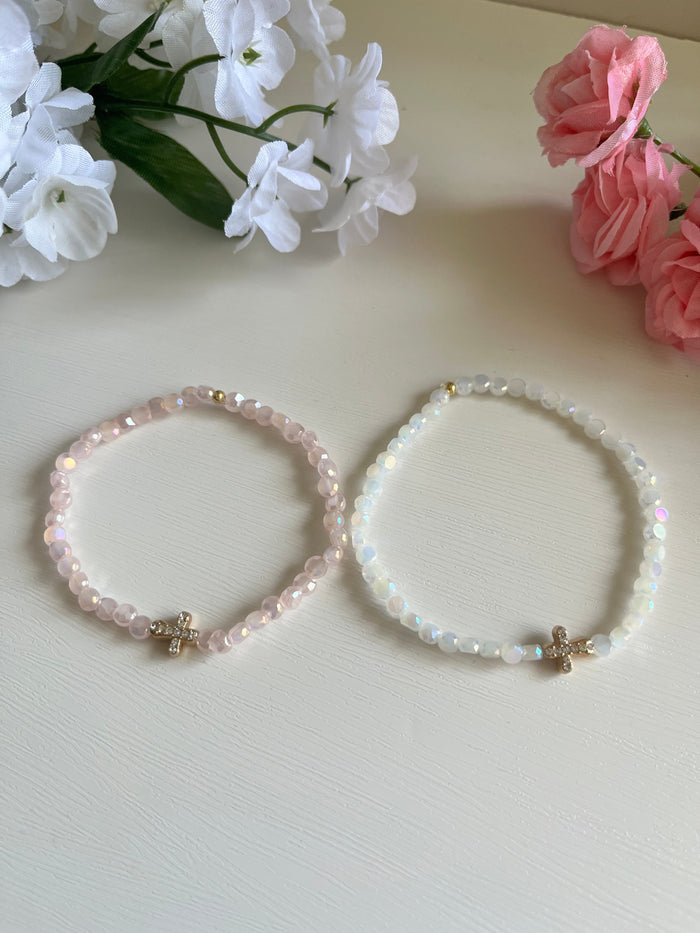 Plated Glass Cross Bead Bracelet