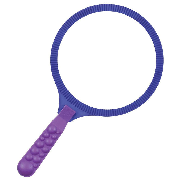 The Playground Classics Big Bubble Set by Playground Classics features a blue plastic bubble wand with a round loop and textured purple handle, ideal for outdoor play and making giant bubbles.
