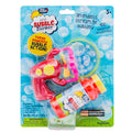 The Playground Classics Turbo Bubble Blower by Playground Classics includes a red and blue blower, bubble solution, and battery. Blasts 400 bubbles in 60 seconds! Ideal for outdoor fun. For ages 5+. Comes packaged for easy gift-giving.