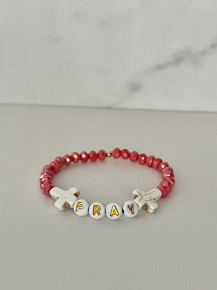 Pray Red Faceted Beaded Bracelet | Handmade Christian Jewelry