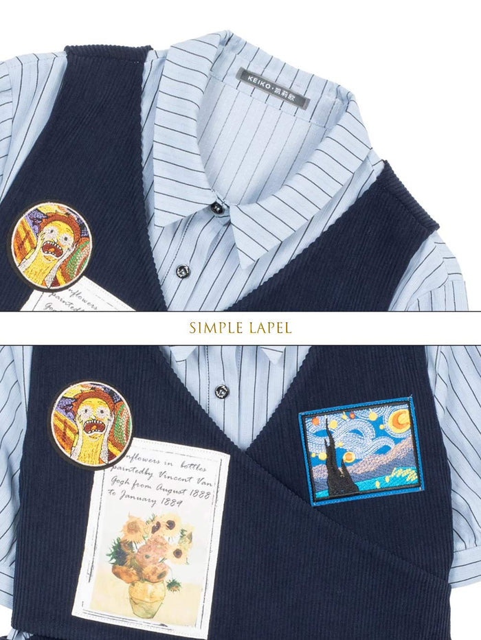 Preppy Corduroy Tie Vest Layered Shirt Dress | ZAKAPOP