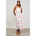 Printed Crochet Patch Pleated Dress