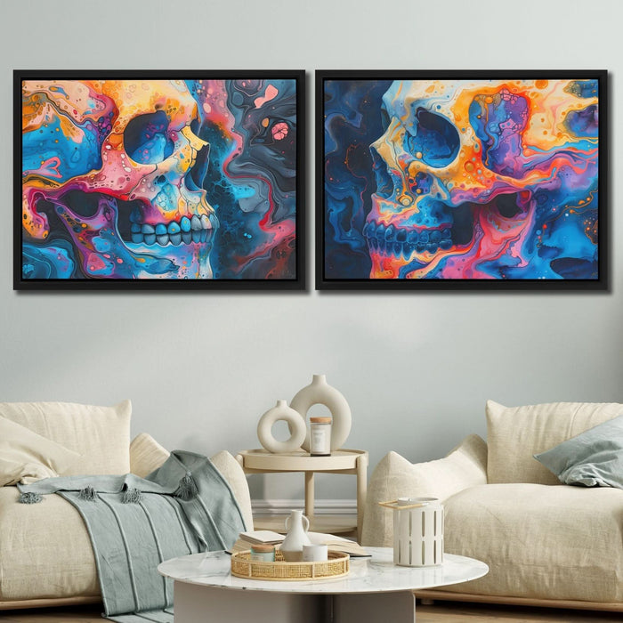 Psychedelic Painted Skulls - Abstract Colorful Canvas Wall Art
