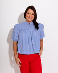 Puff Sleeve Button-Up Top in Blue