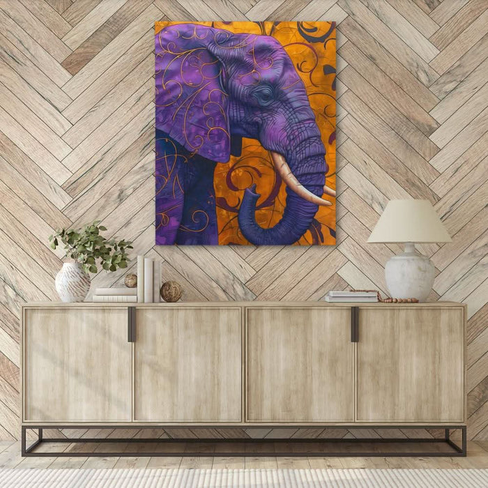 Purple Elephant - Elephant Wall Art in Black Frame