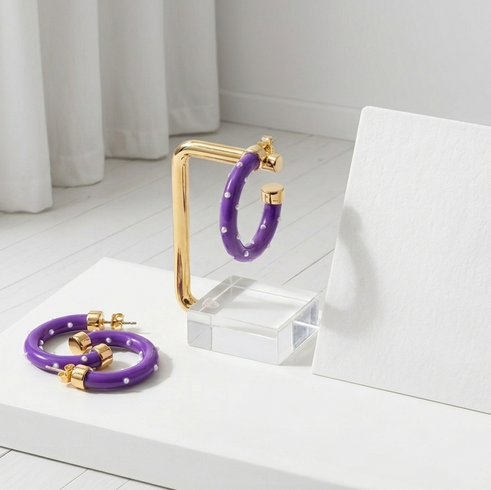 Purple with Pearls Hoop Earrings