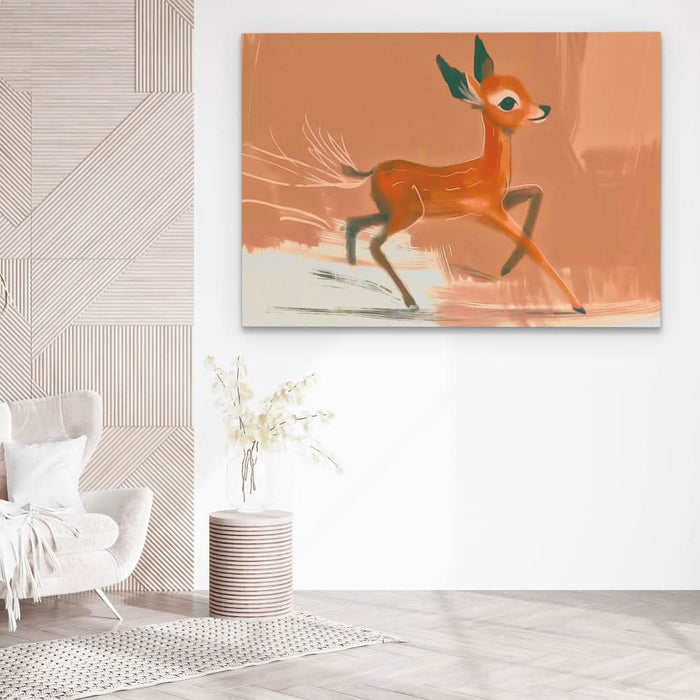 Racing Fawn - Watercolor Brown Canvas Wall Art