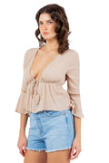 Rae's Tie Front V-Neck Blouse