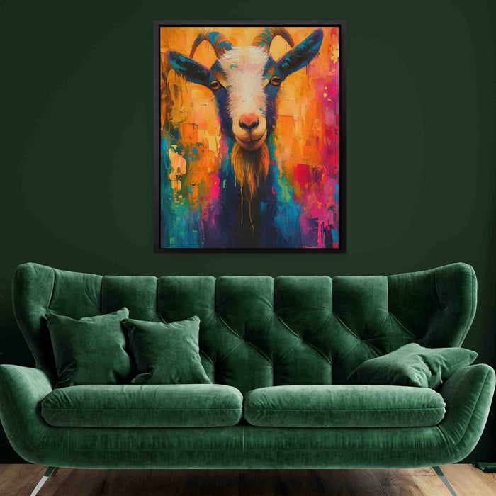 Rainbow Goat - Farmhouse Wall Art in Black Frame