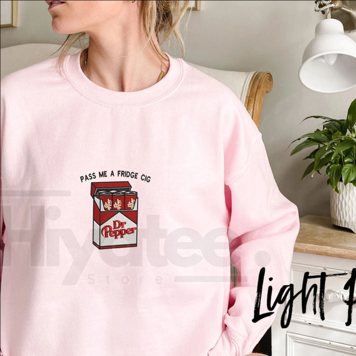 Red Soda Cigarette Pack Embroidered Sweatshirt – Funny "Fridge Cigs" Parody Crewneck