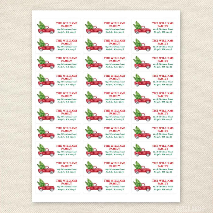 Red Vintage Truck Christmas Address Labels
