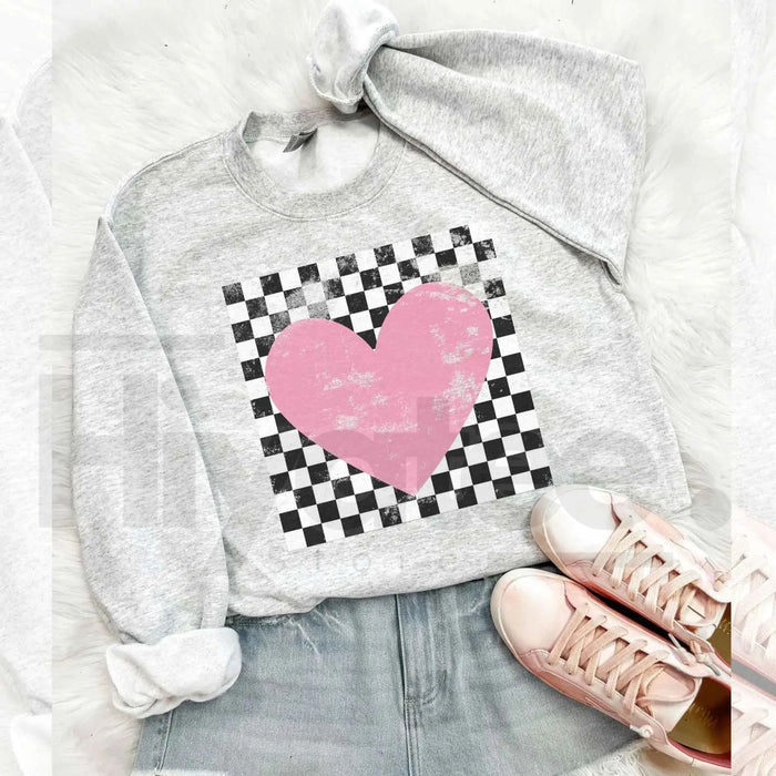 Retro Checkered Heart Sweatshirt: Cute Teacher Valentine Crewneck