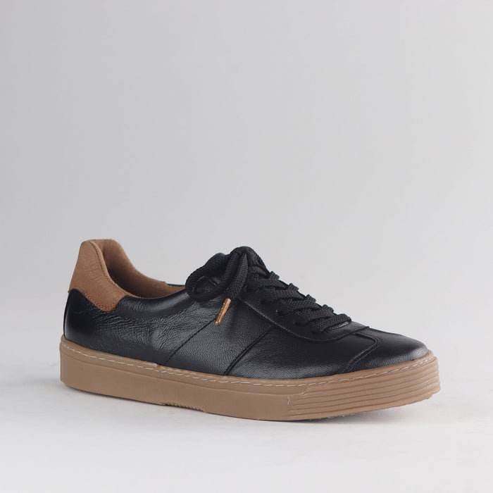 Froggie Women's Retro Lace-up Sneaker-Black Multi Leather -12795 - side angle.