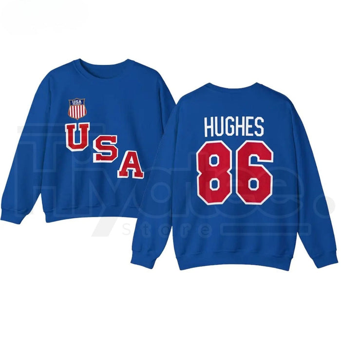 Retro USA Hockey Jack Hughes #86 Sweatshirt: 90s Style Oversized Crewneck