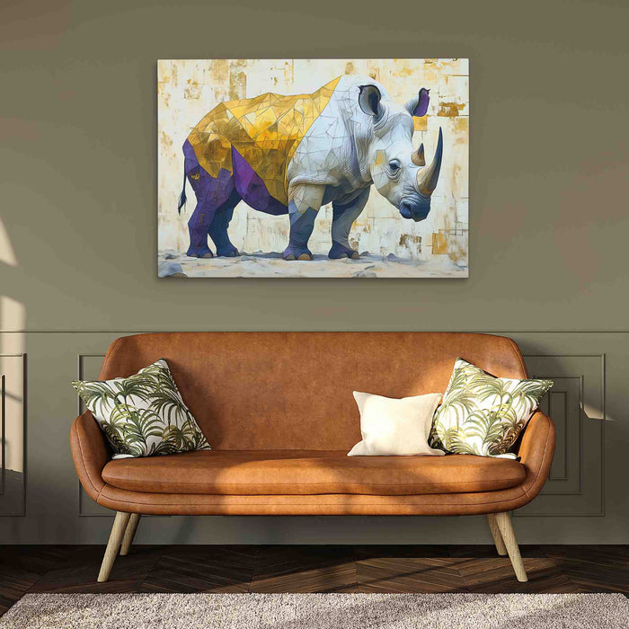 Rhino Standing - Gold Canvas Wall Art