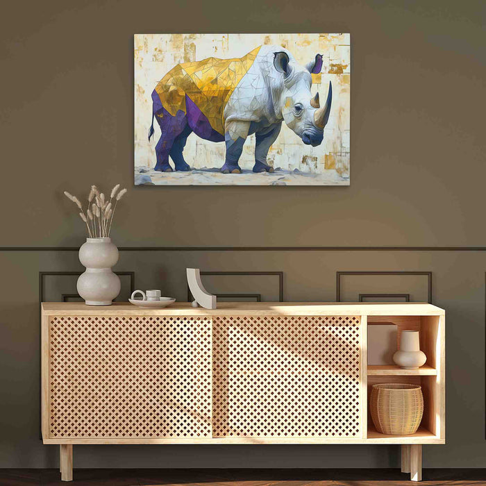 Rhino Standing - Animals Wall Art in Black Frame
