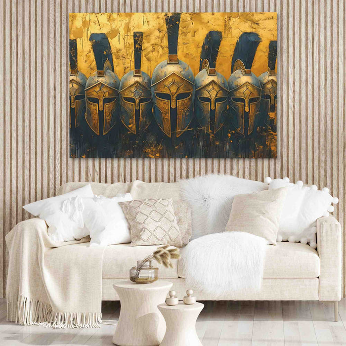 Roman Warrior Helmets - Black and Gold Wall Art for Office