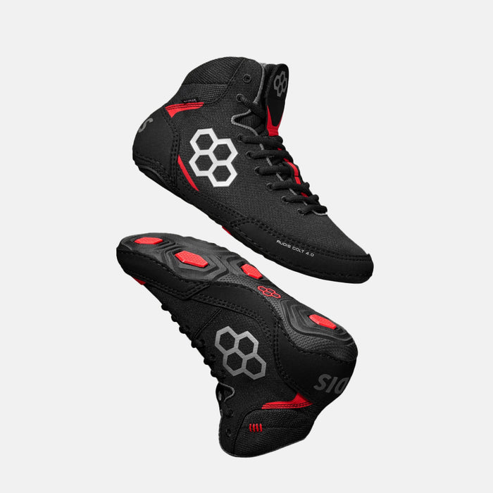 Side and side medial view of the Rudis Colt 4.0 Adult Wrestling Shoes, Live Wire.