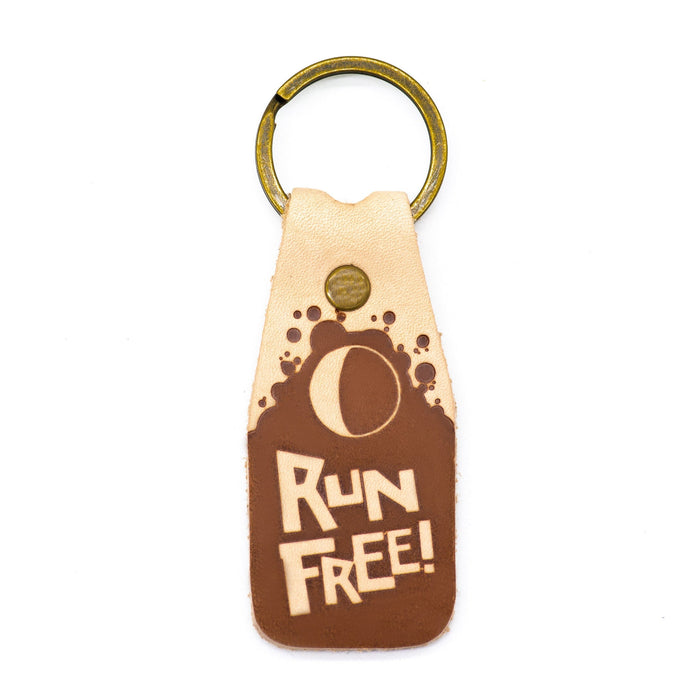 "RUN FREE!" Keychains - leather keychain, angled