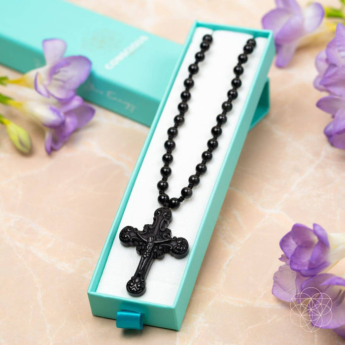 Sacred Armor: Black Obsidian Cross of Faith & Protection