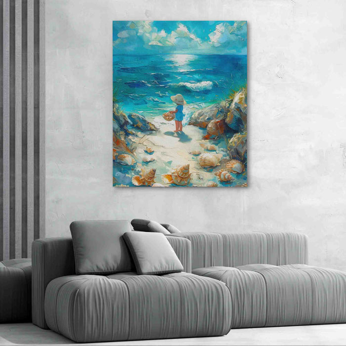 Seashell Hunting - Wall Art in Black Frame