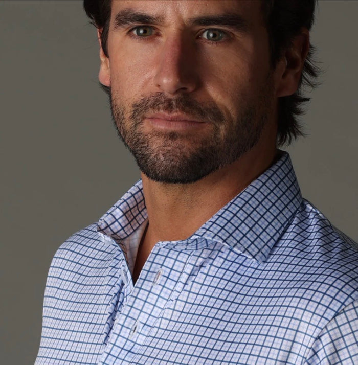 Semi Spread Collar Polo - Blue Tattersal