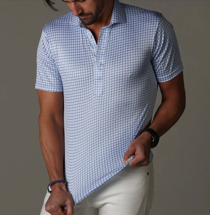 Semi Spread Collar Polo - Blue Tattersal