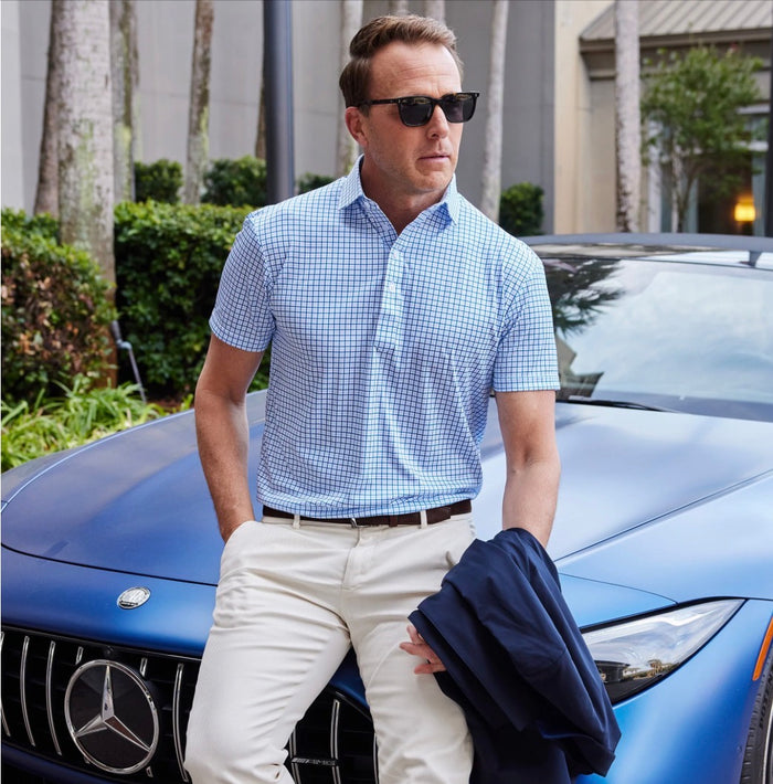 Semi Spread Collar Polo - Blue Tattersal