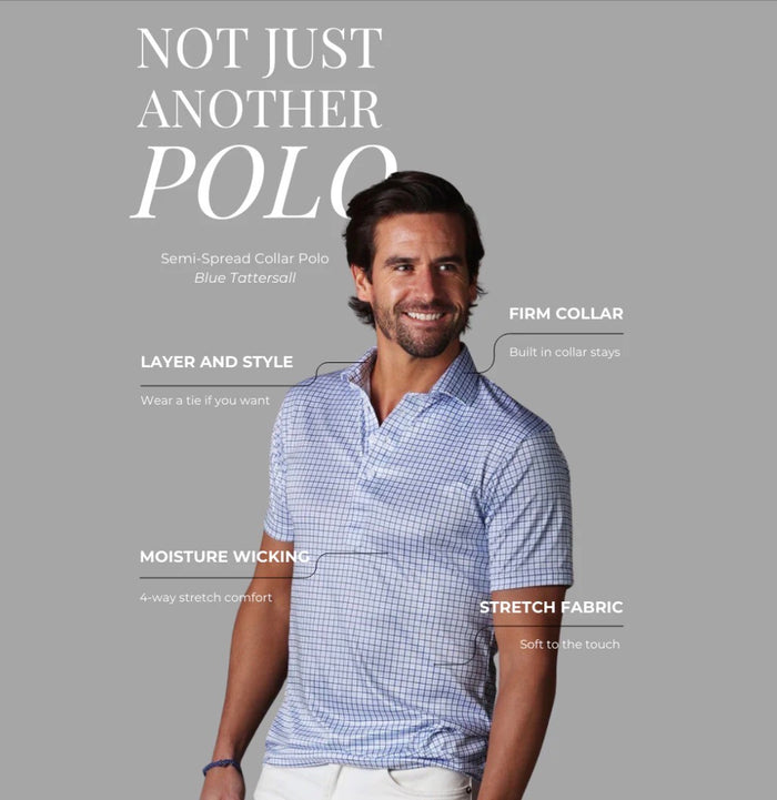 Semi Spread Collar Polo - Blue Tattersal