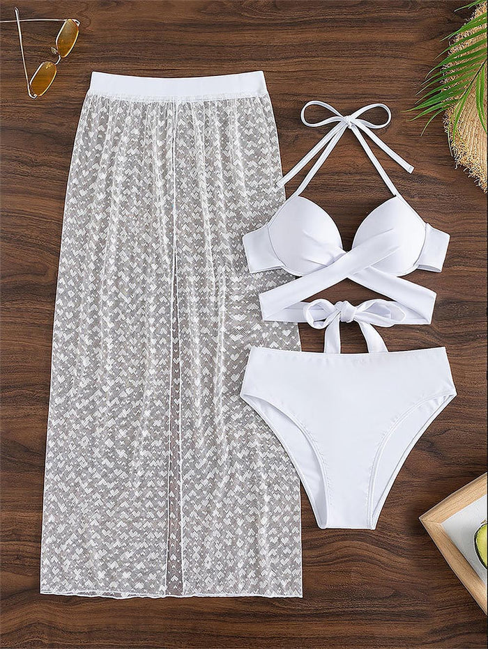 Sensual  Three Pieces Bikini with Mesh Skirt Three Pieces Swimsuit | ZAKAPOP