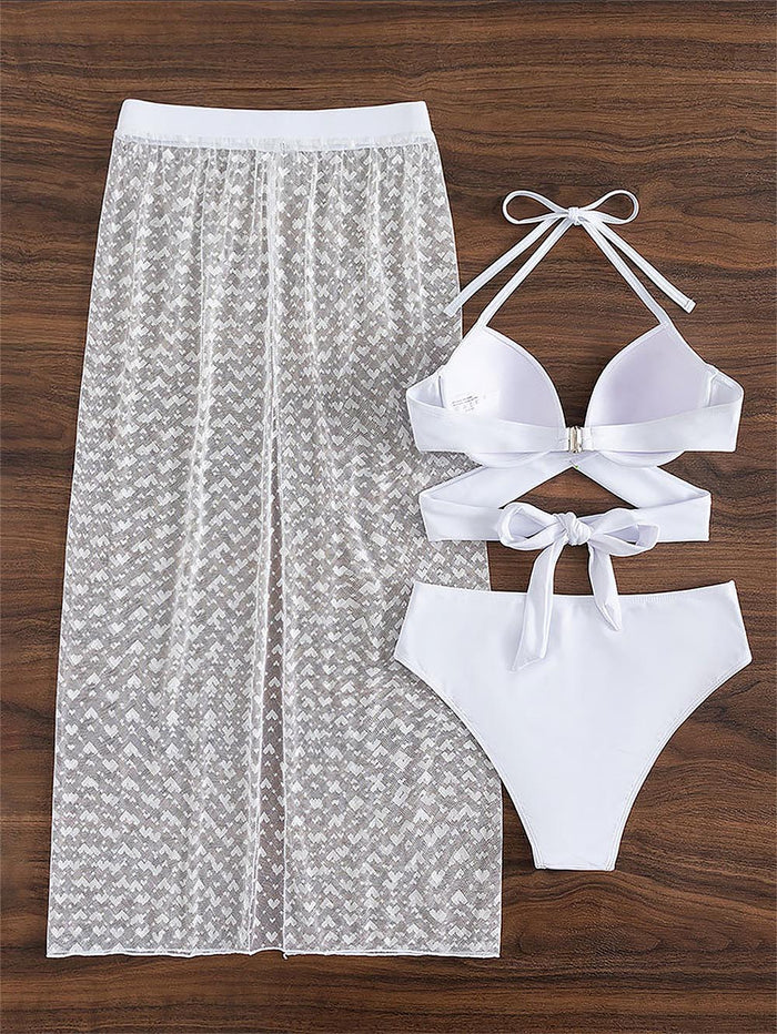 Sensual  Three Pieces Bikini with Mesh Skirt Three Pieces Swimsuit | ZAKAPOP